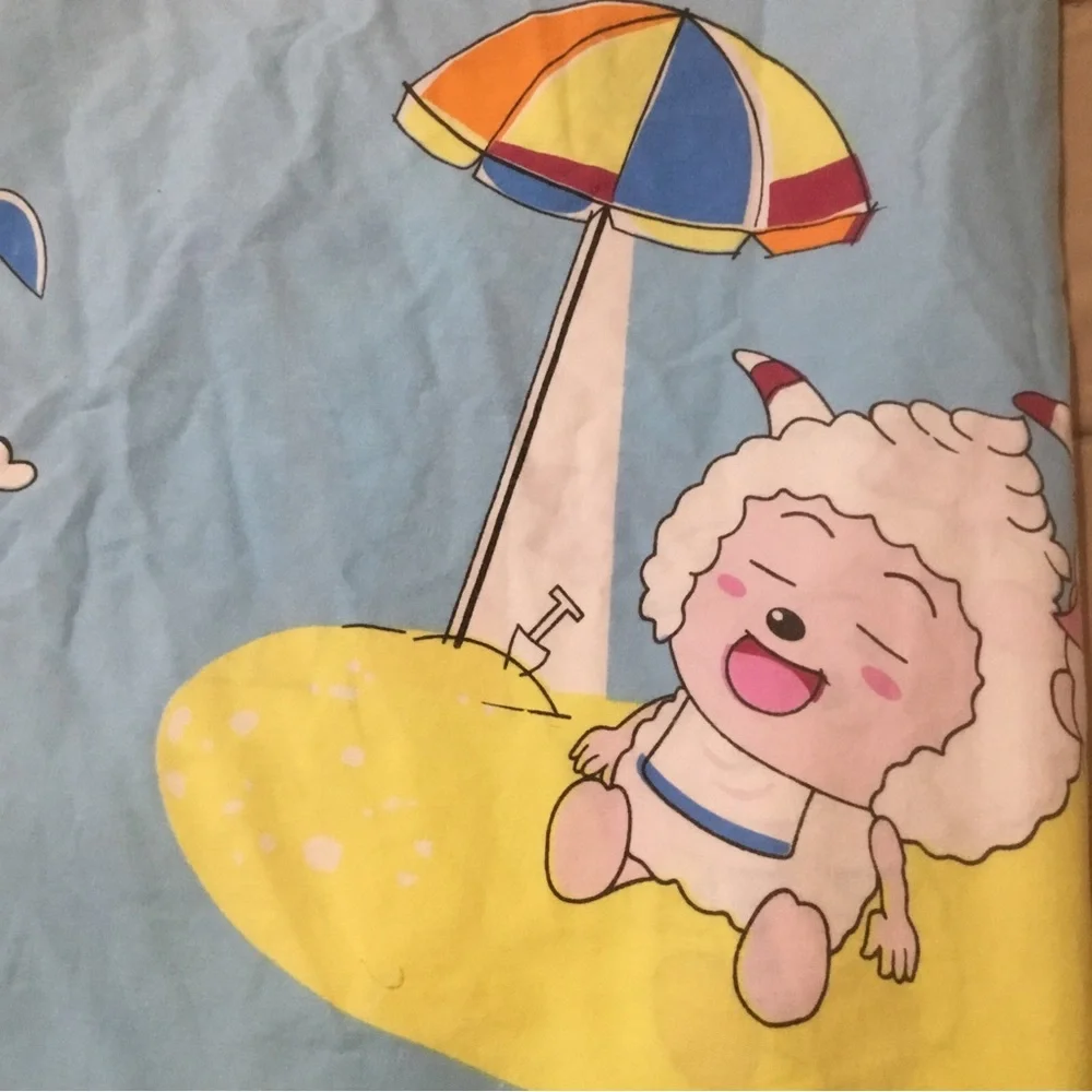 Pleasant Goat & Big Bad Wolf Full Duvet Cover Light Blanket HTF RARE Blue White